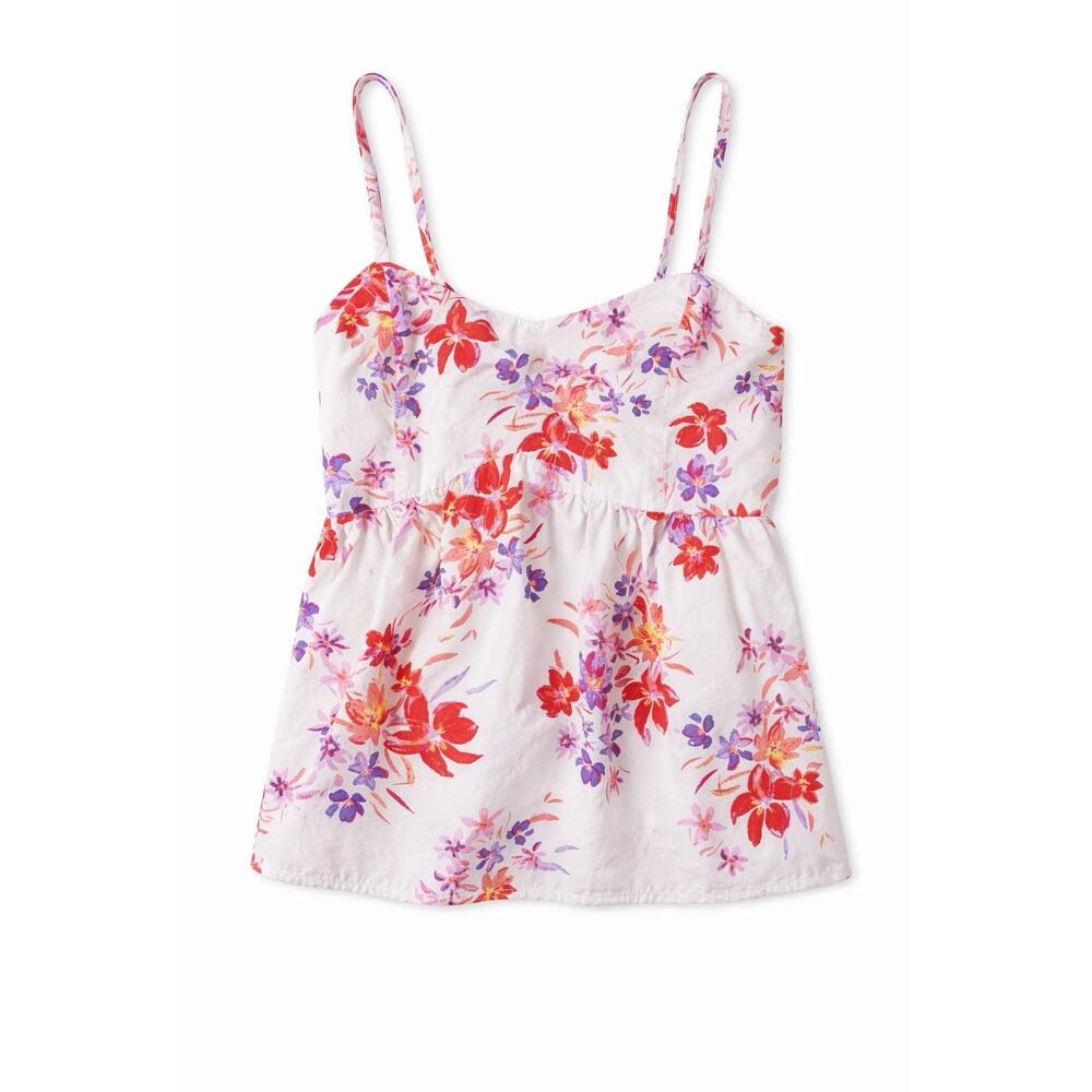 Hippie Rose M Floral Tank Top Smocked Babydoll Cami Adjustable Straps